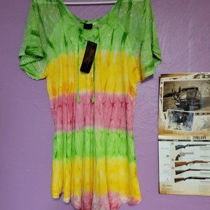 Womens Free Style Umbrella Green Yellow & Pink Top Medium to 2 XL